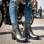 Hot Leathers Ladies 5-inch Black Studded Ankle Leather Boots with Side Zippers BTL1003