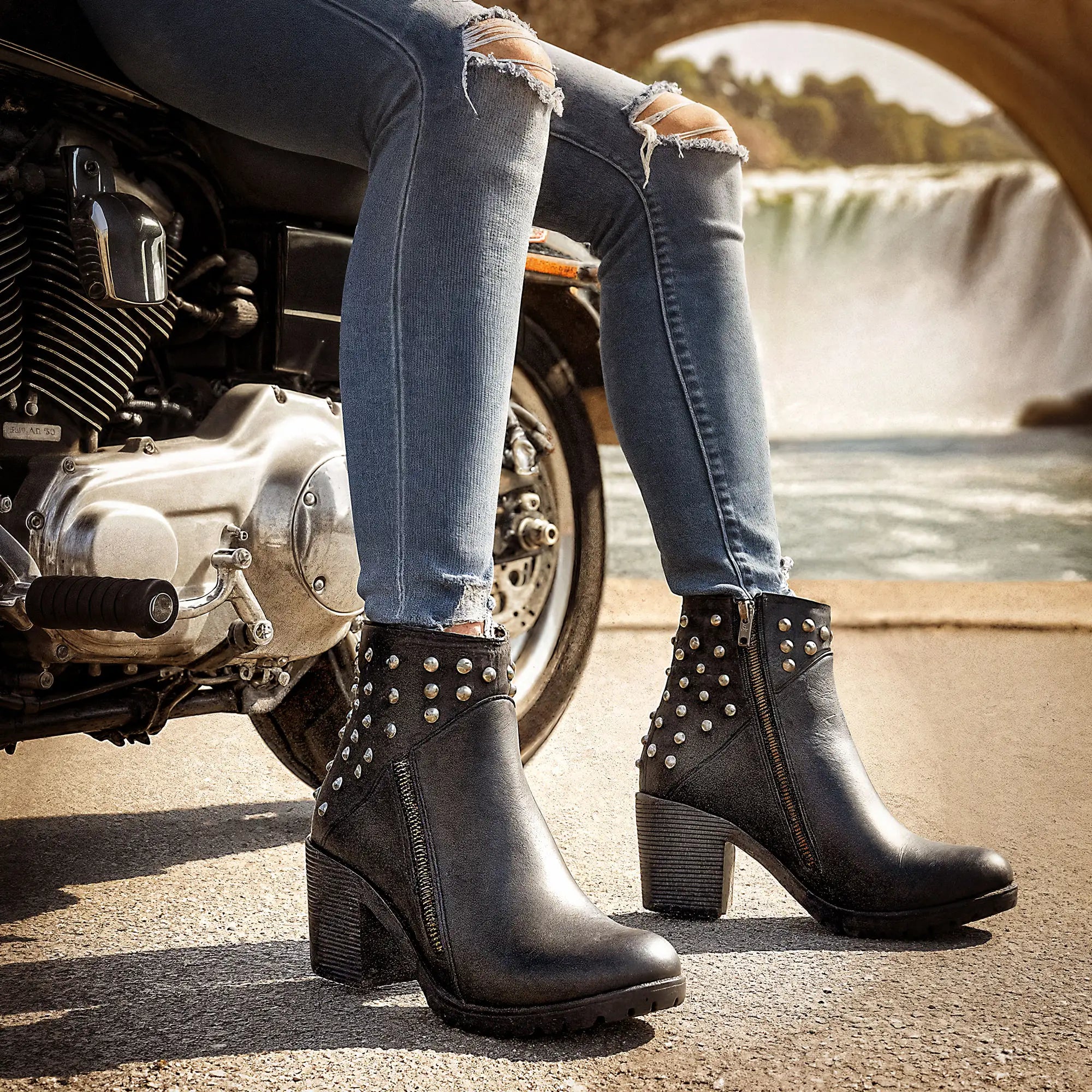 Hot Leathers Ladies 5-inch Black Studded Ankle Leather Boots with Side Zippers BTL1003