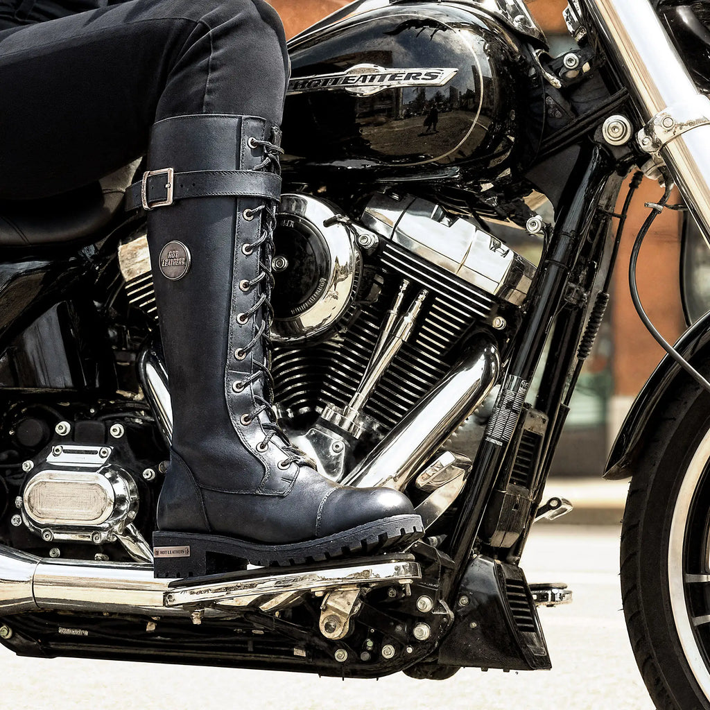 Hot Leathers BTL1005 Ladies 14-inch Black Knee-High Leather Boots with Side Zipper Entry