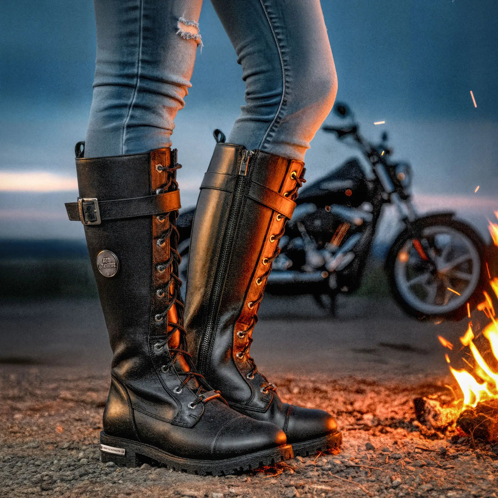 Hot Leathers BTL1005 Ladies 14-inch Black Knee-High Leather Boots with Side Zipper Entry