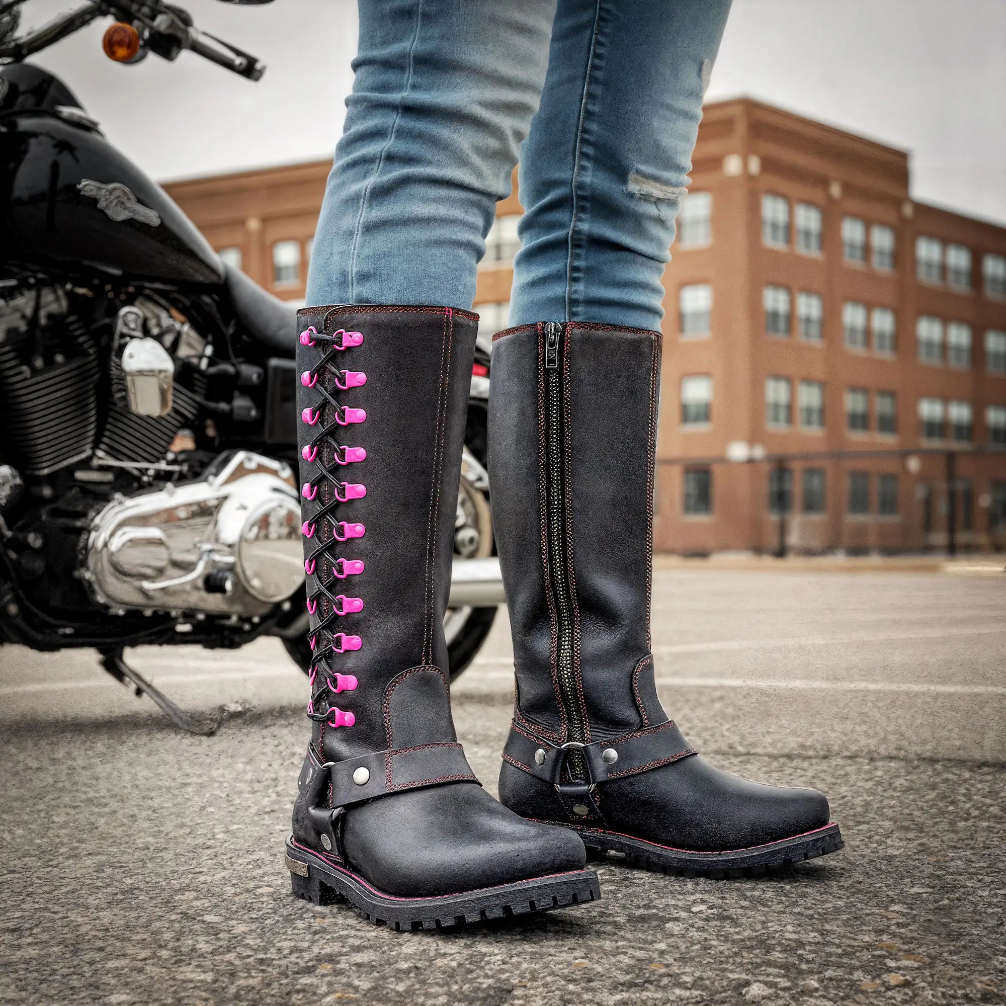 Hot Leathers BTL1006 Ladies 14-inch Black Knee-High Leather Boots with Side Zipper Entry