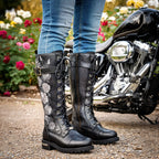 Hot Leathers BTL1007 Ladies Black Knee High Wild Roses Leather Boots