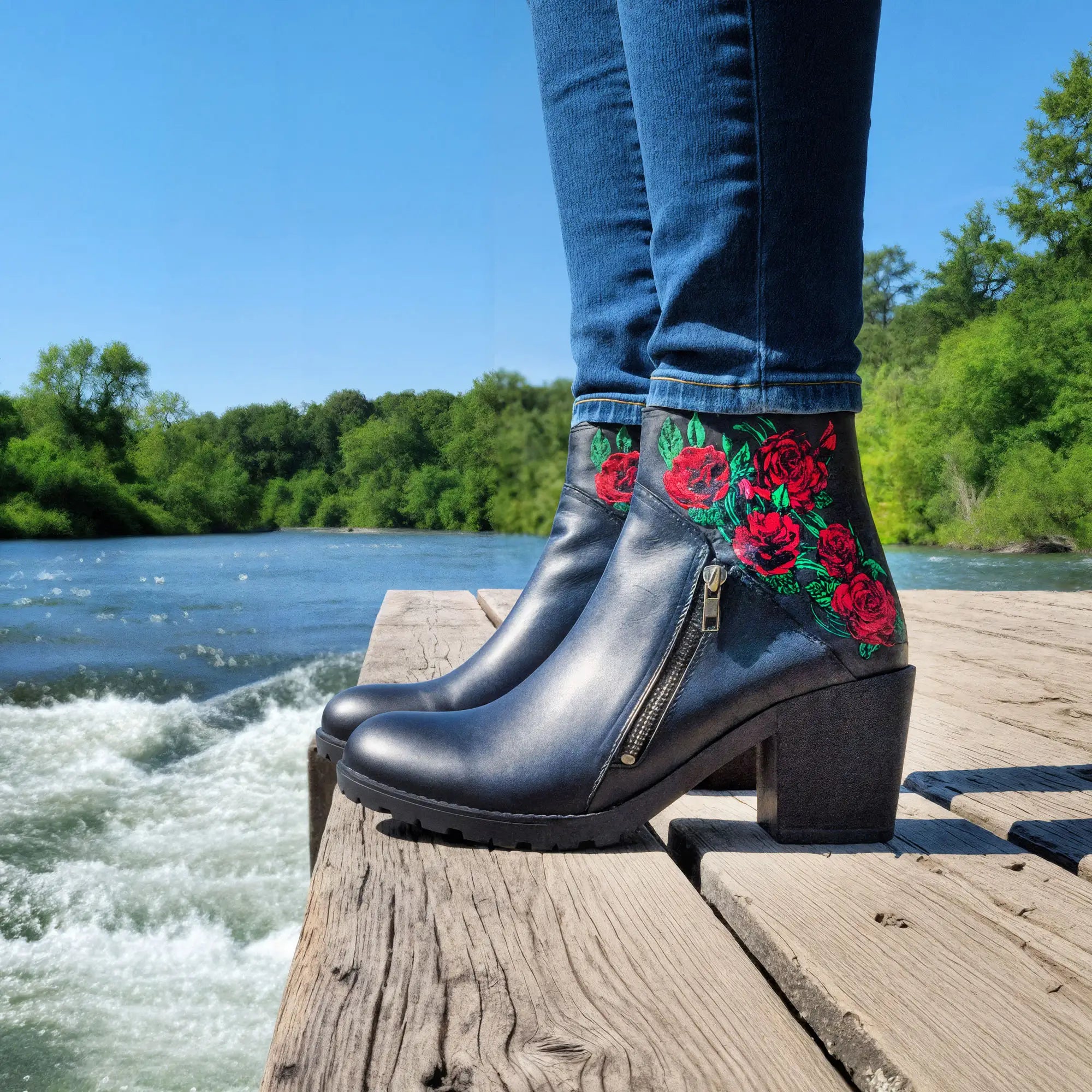 Hot Leathers BTL1008 Ladies Black Wild Roses Zipper Boot