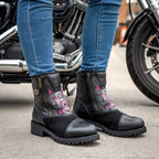 Hot Leathers Ladies Black Double Zip Sugar Skull Cap Toe Leather Boot BTL1009
