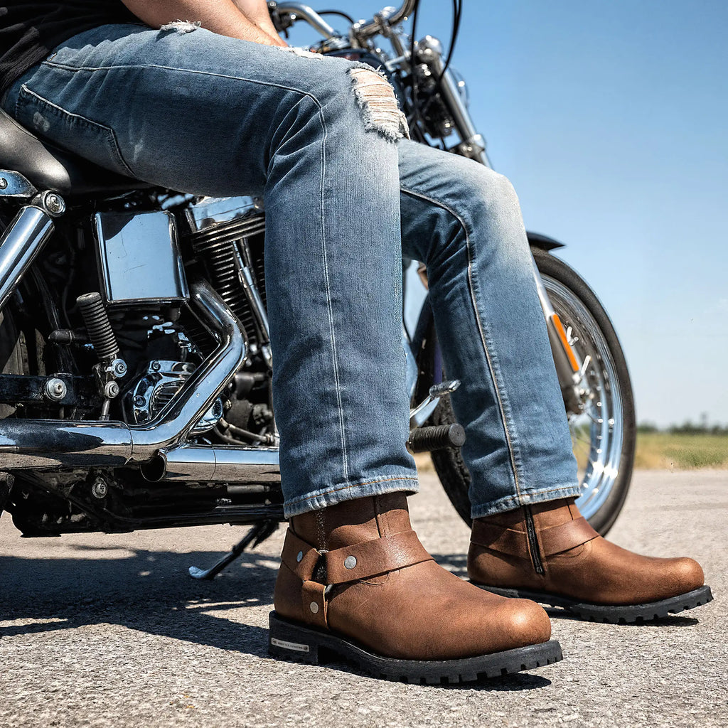 Hot Leathers Men's Rust Brown 11-inch Harness Motorcycle Leather Boots BTM1001