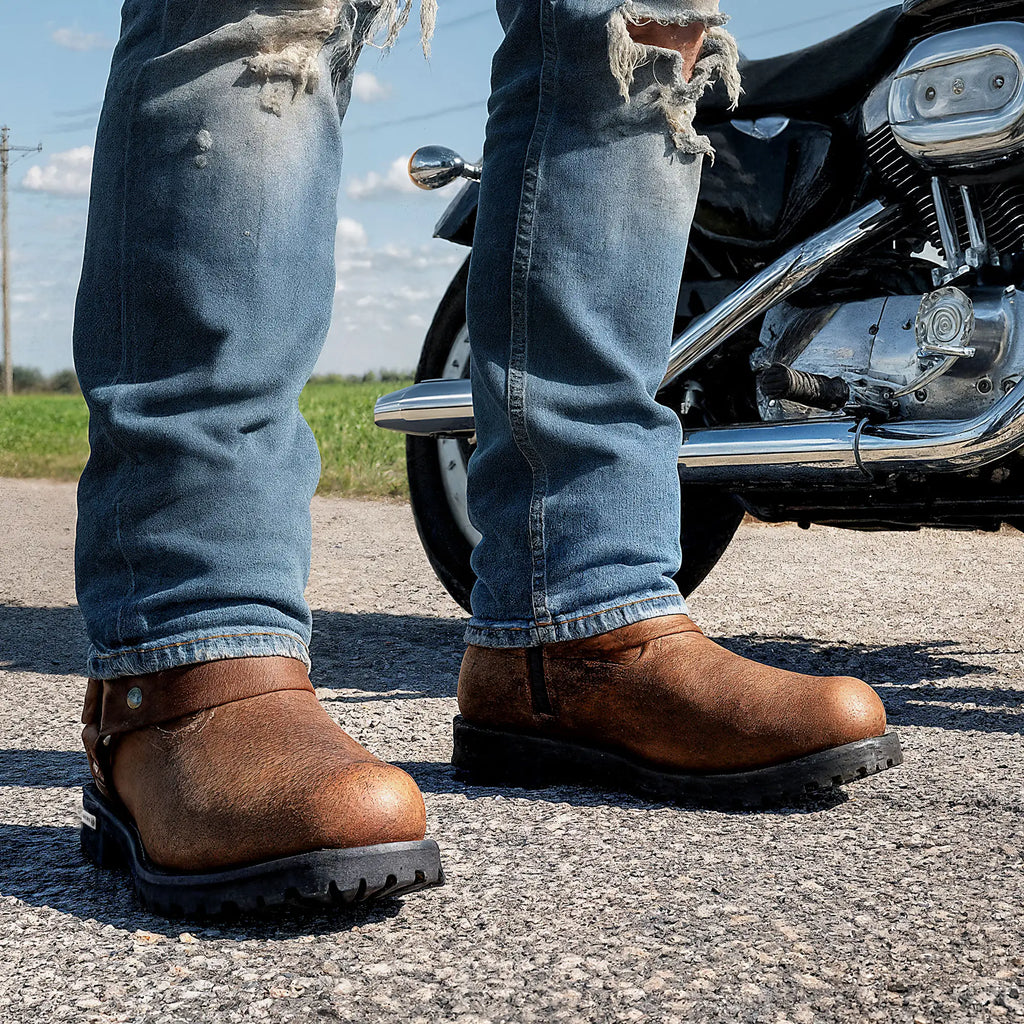 Hot Leathers Men's Rust Brown 11-inch Harness Motorcycle Leather Boots BTM1001