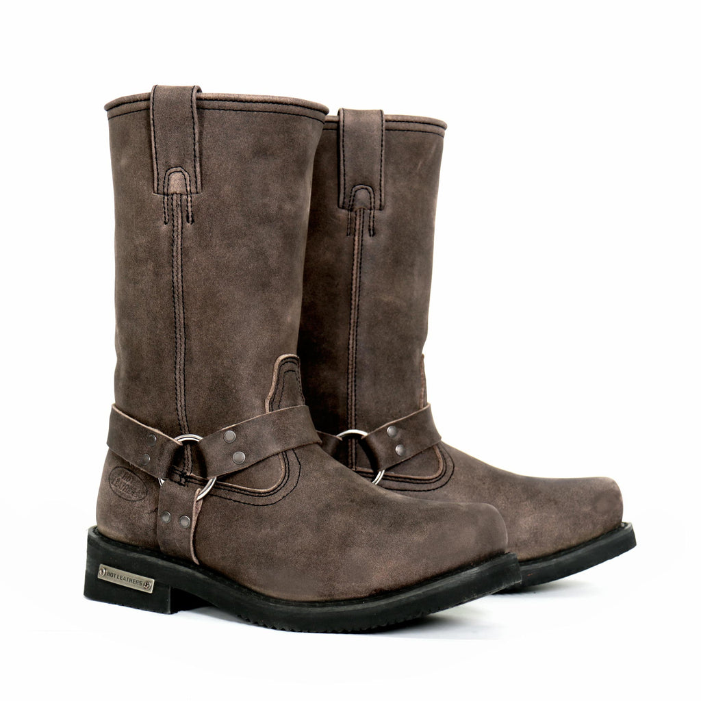 Men's Dust Rider Stone-Wash Brown Harness Boots - BTM1003