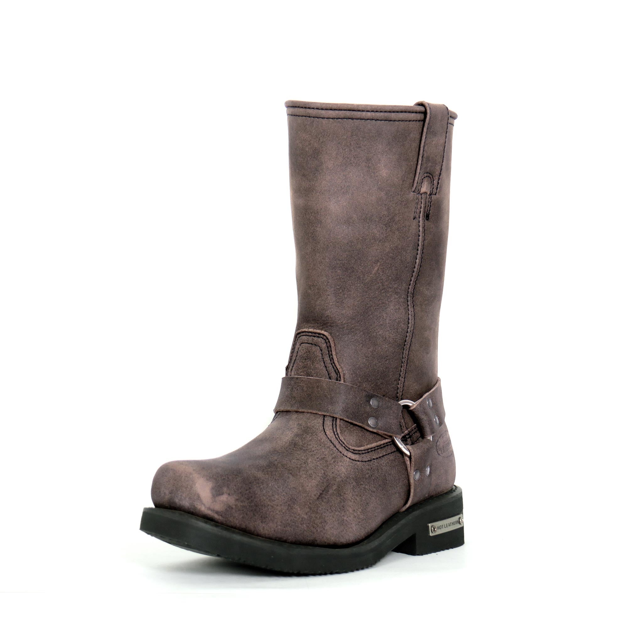 Hot Leathers BTM1003 Men's Stone Wash Brown 11-inch Tall Harness Leather Boots