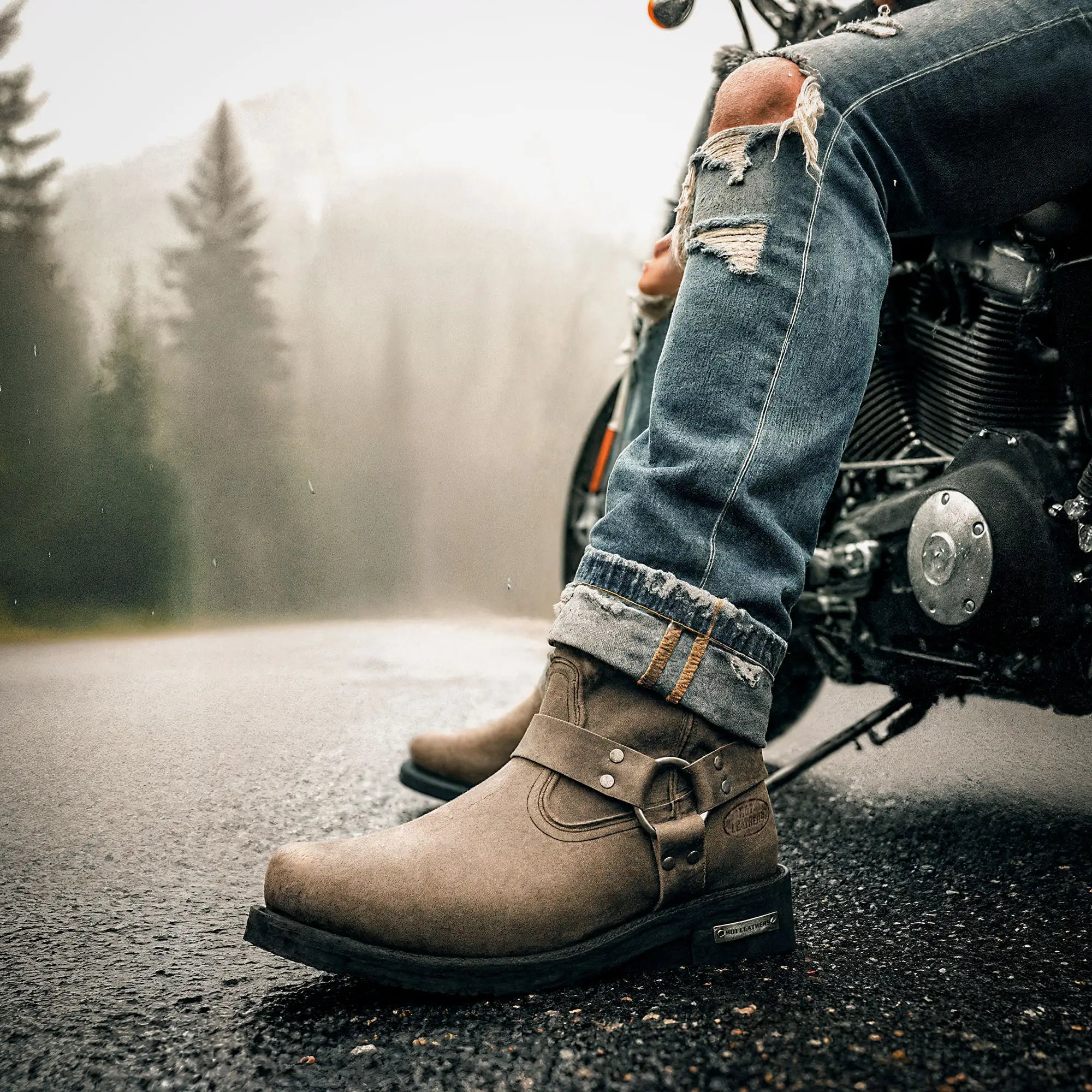 Men's Tall Black Harness Motorcycle Boots | Hot Leathers