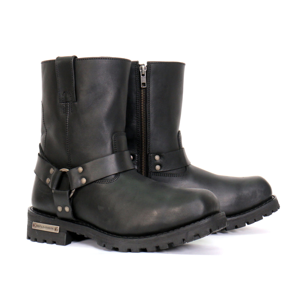 Hot Leathers Mens Wide Boots Black 8-inch Short Harness with Lug Sole BTM1004W