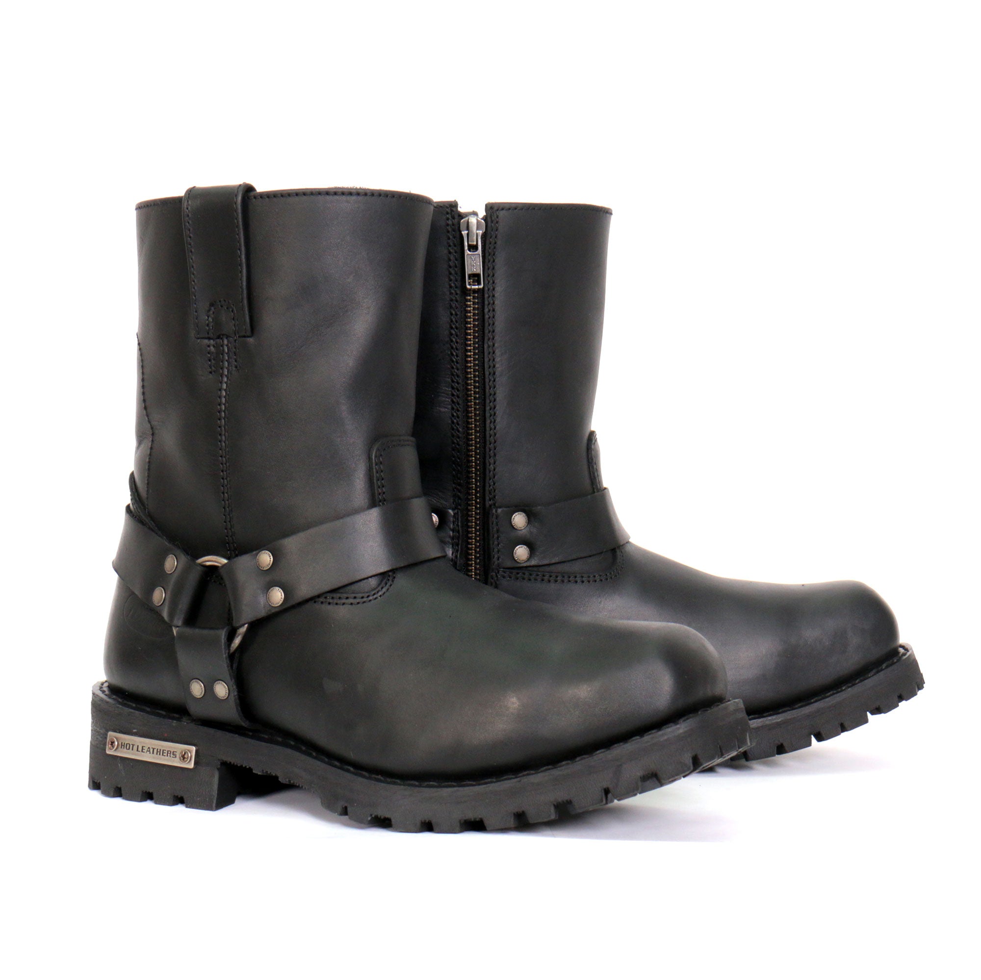 Hot Leathers Mens Wide Boots Black 8-inch Short Harness with Lug Sole BTM1004W