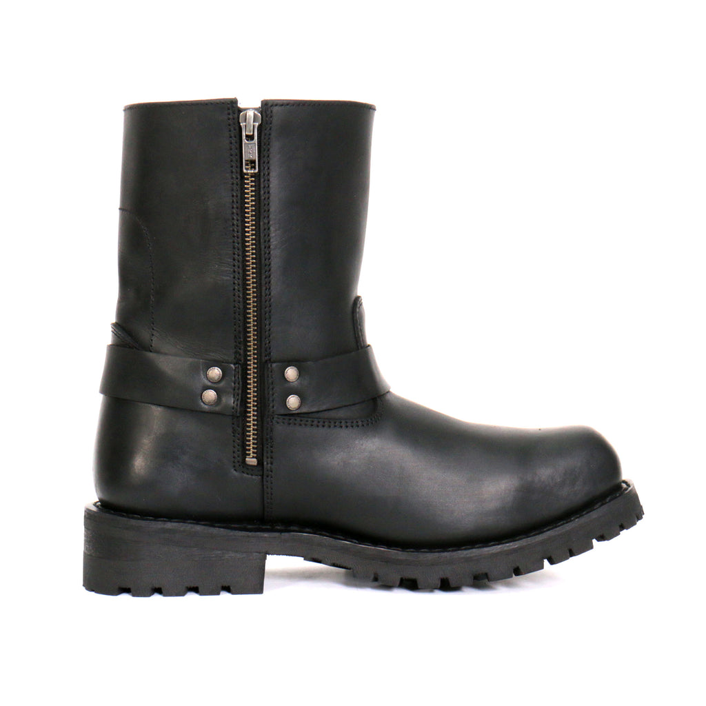 Hot Leathers Mens Wide Boots Black 8-inch Short Harness with Lug Sole BTM1004W