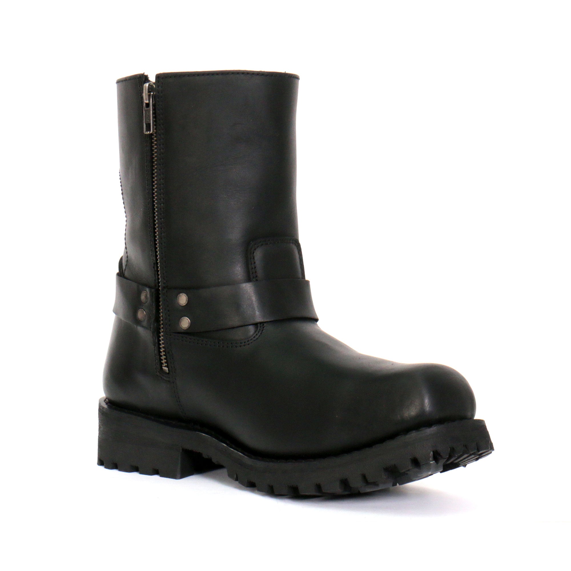 Hot Leathers Mens Wide Boots Black 8-inch Short Harness with Lug Sole BTM1004W