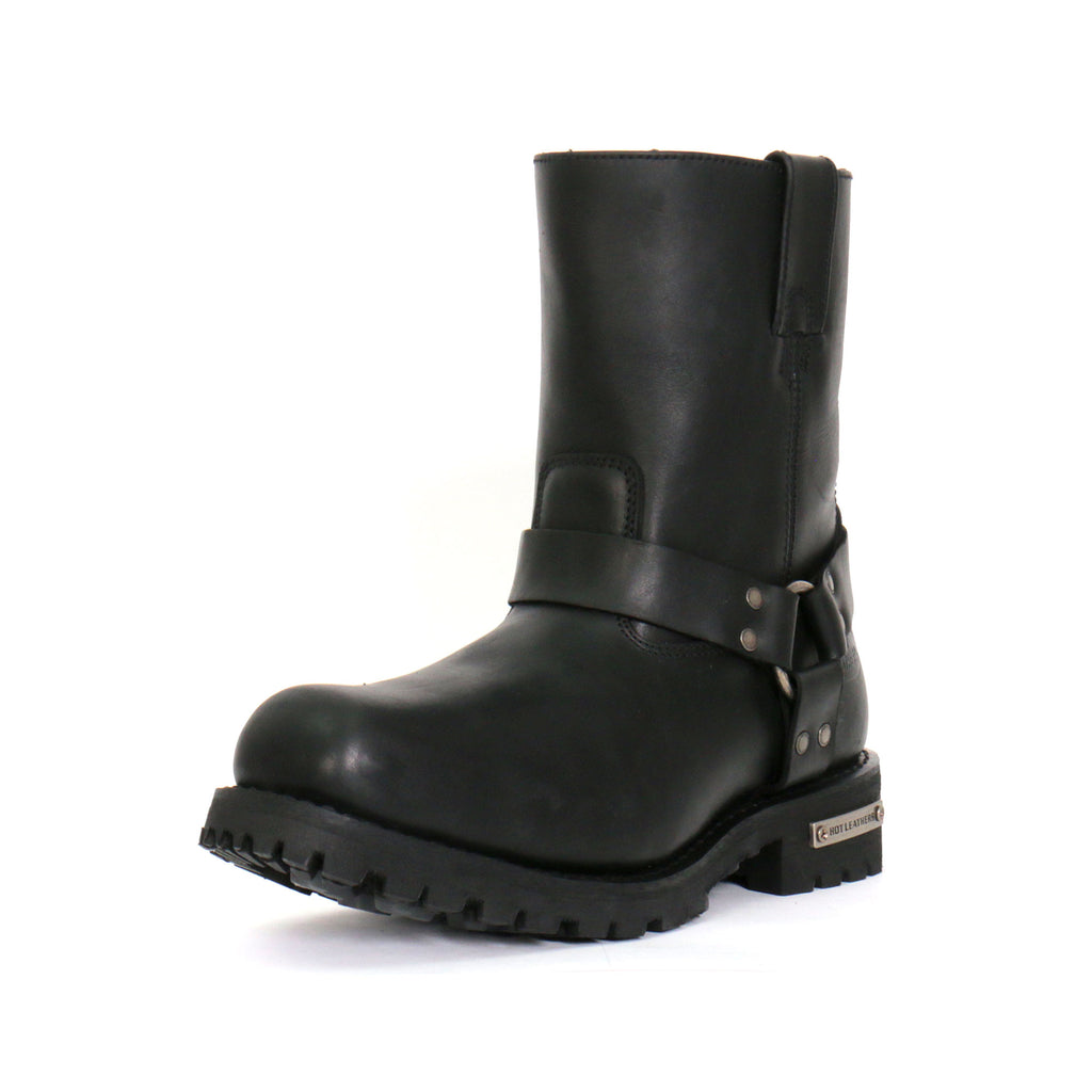 Hot Leathers Mens Wide Boots Black 8-inch Short Harness with Lug Sole BTM1004W