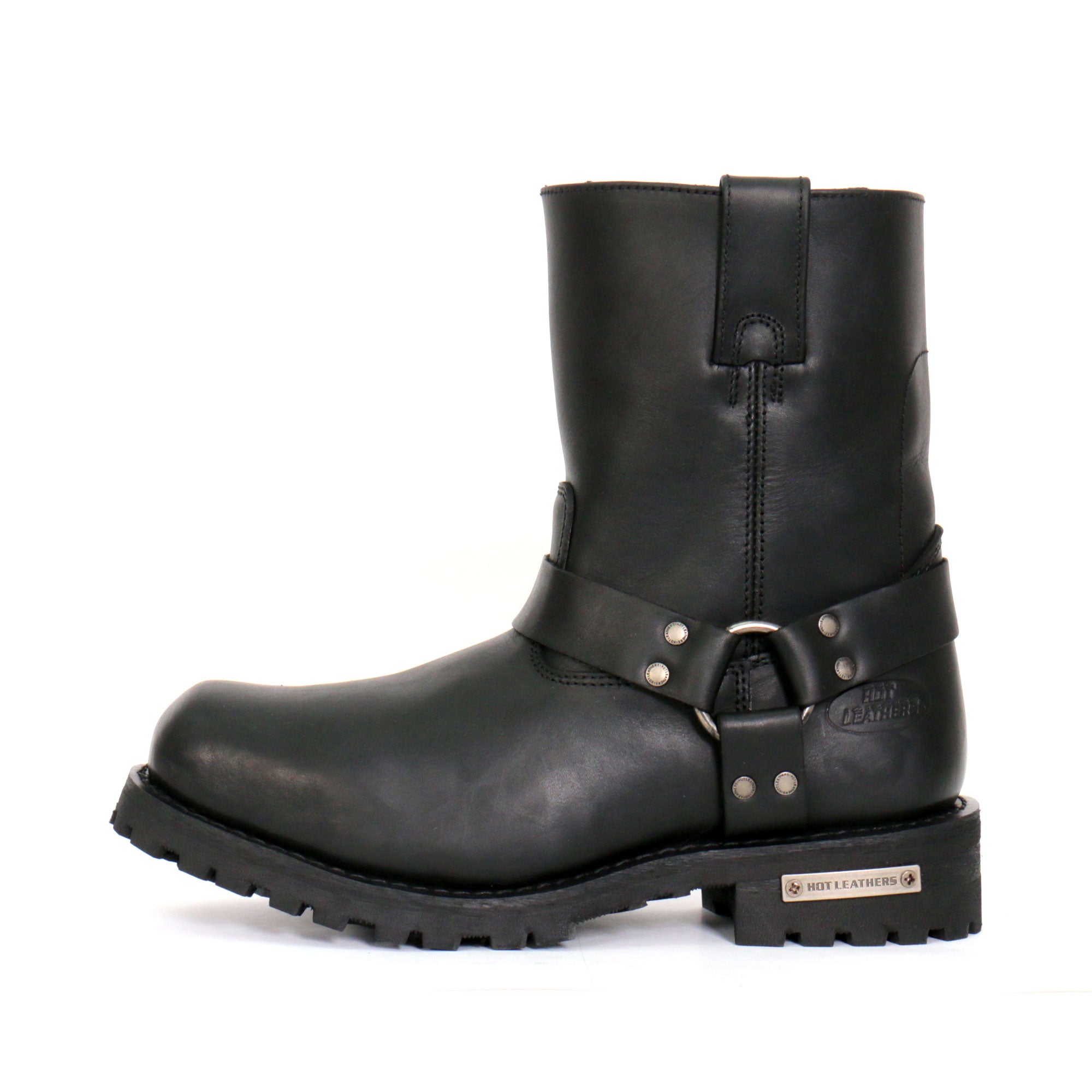 Hot Leathers Mens Wide Boots Black 8-inch Short Harness with Lug Sole BTM1004W