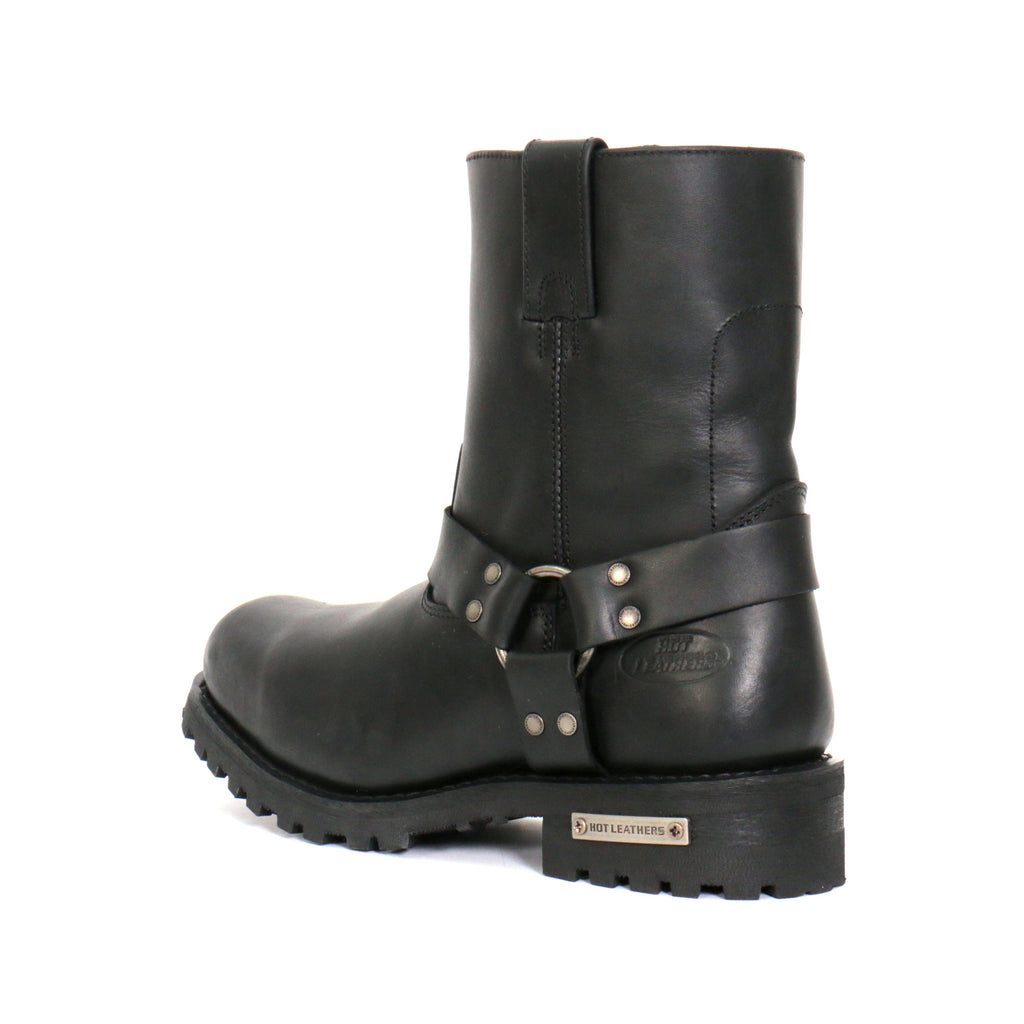 Hot Leathers Mens Wide Boots Black 8-inch Short Harness with Lug Sole BTM1004W