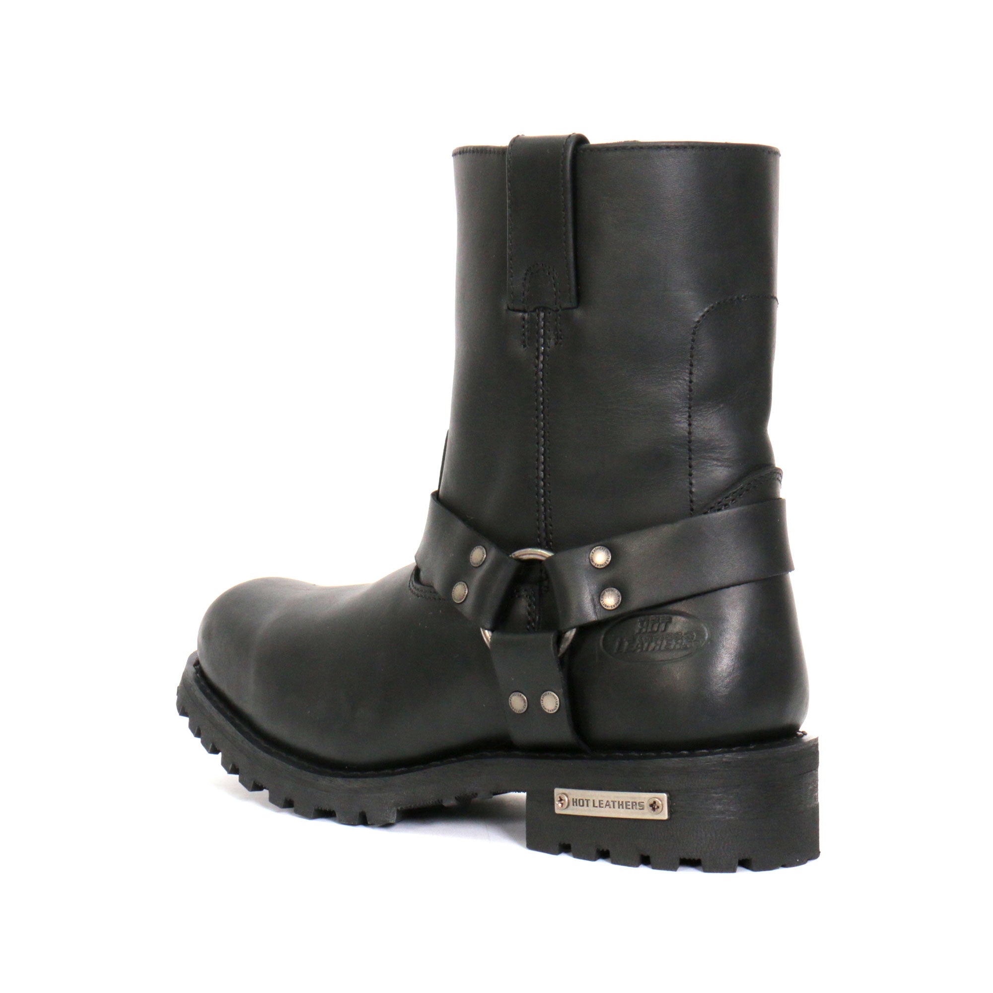 Hot Leathers Mens Wide Boots Black 8-inch Short Harness with Lug Sole BTM1004W