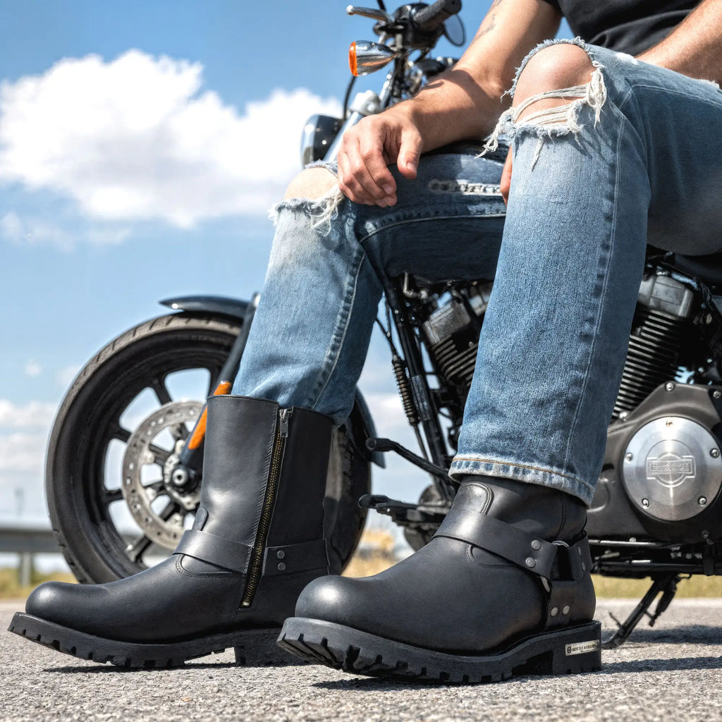 Hot Leathers Men's Black 8-inch Short Harness Leather Boots with Lug Sole BTM1004