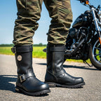 Hot Leathers Men's Black 10-inch Tall Round Toe Engineer Leather Boots with Lug Sole BTM1005