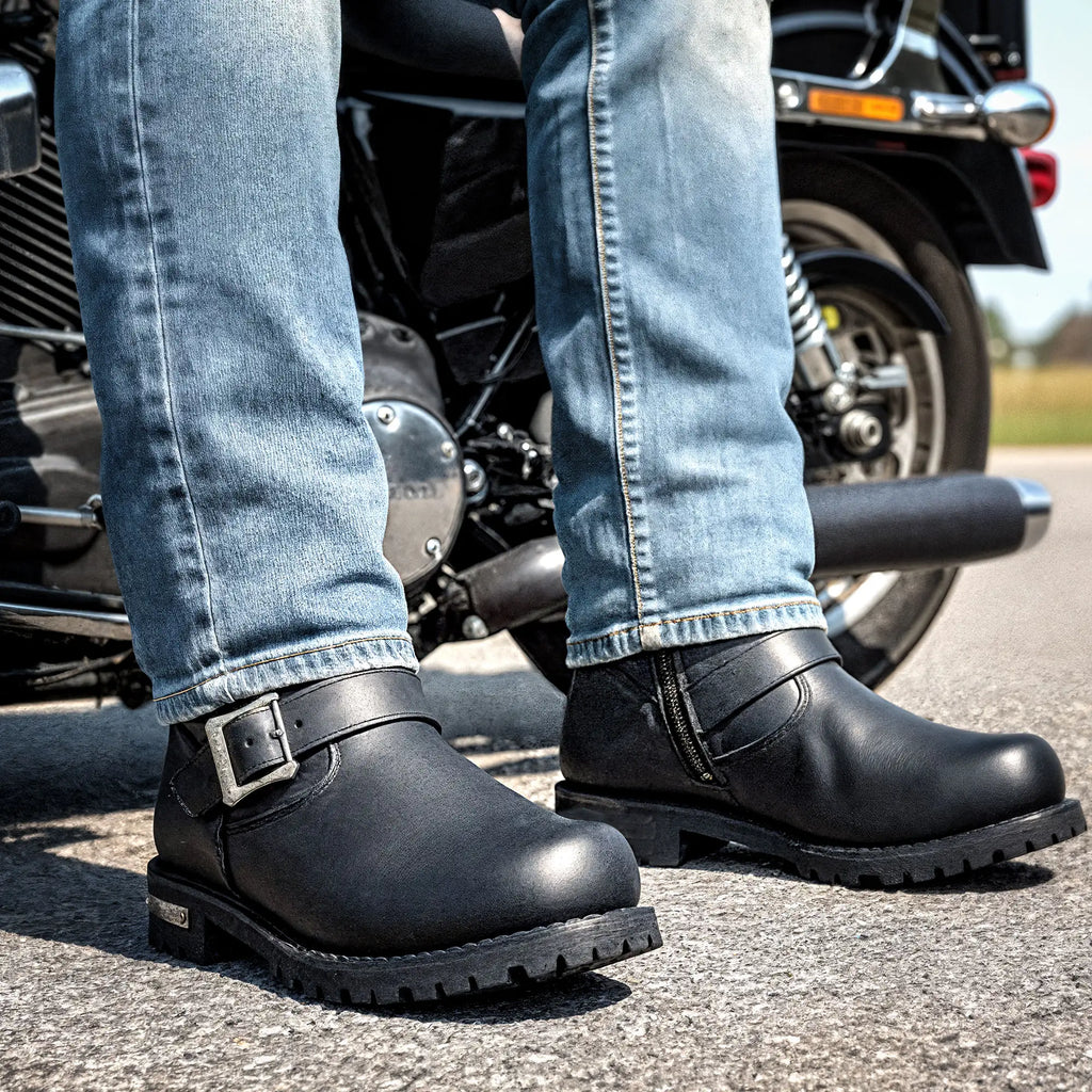 Hot Leathers Men's Black 10-inch Tall Round Toe Engineer Leather Boots with Lug Sole BTM1005