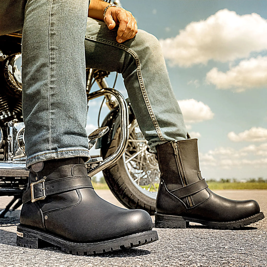 Hot Leathers Men's 8-inch Round Toe Engineer Leather Boot with Lug Sole BTM1008