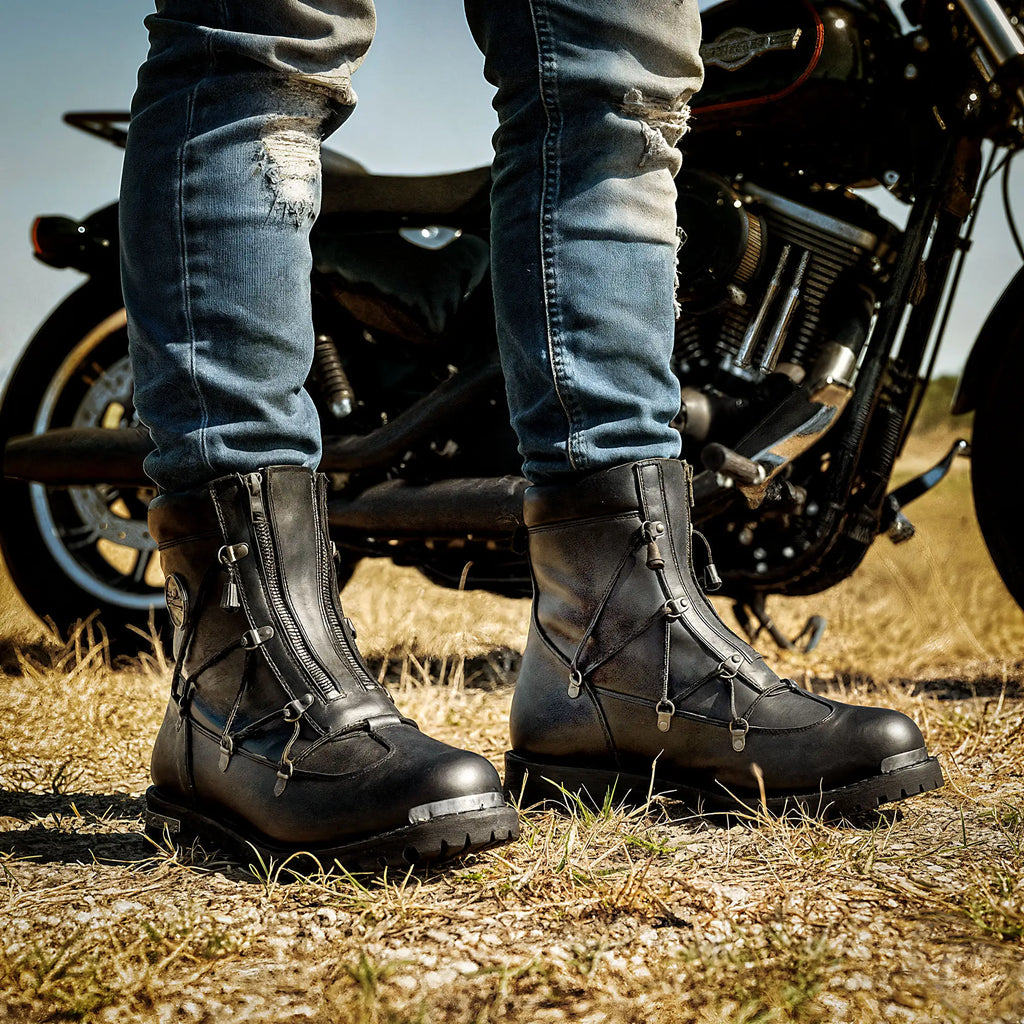 Hot Leathers Men's Black 7-Inch Leather Lace Up Boots with Zipper Closure BTM1009