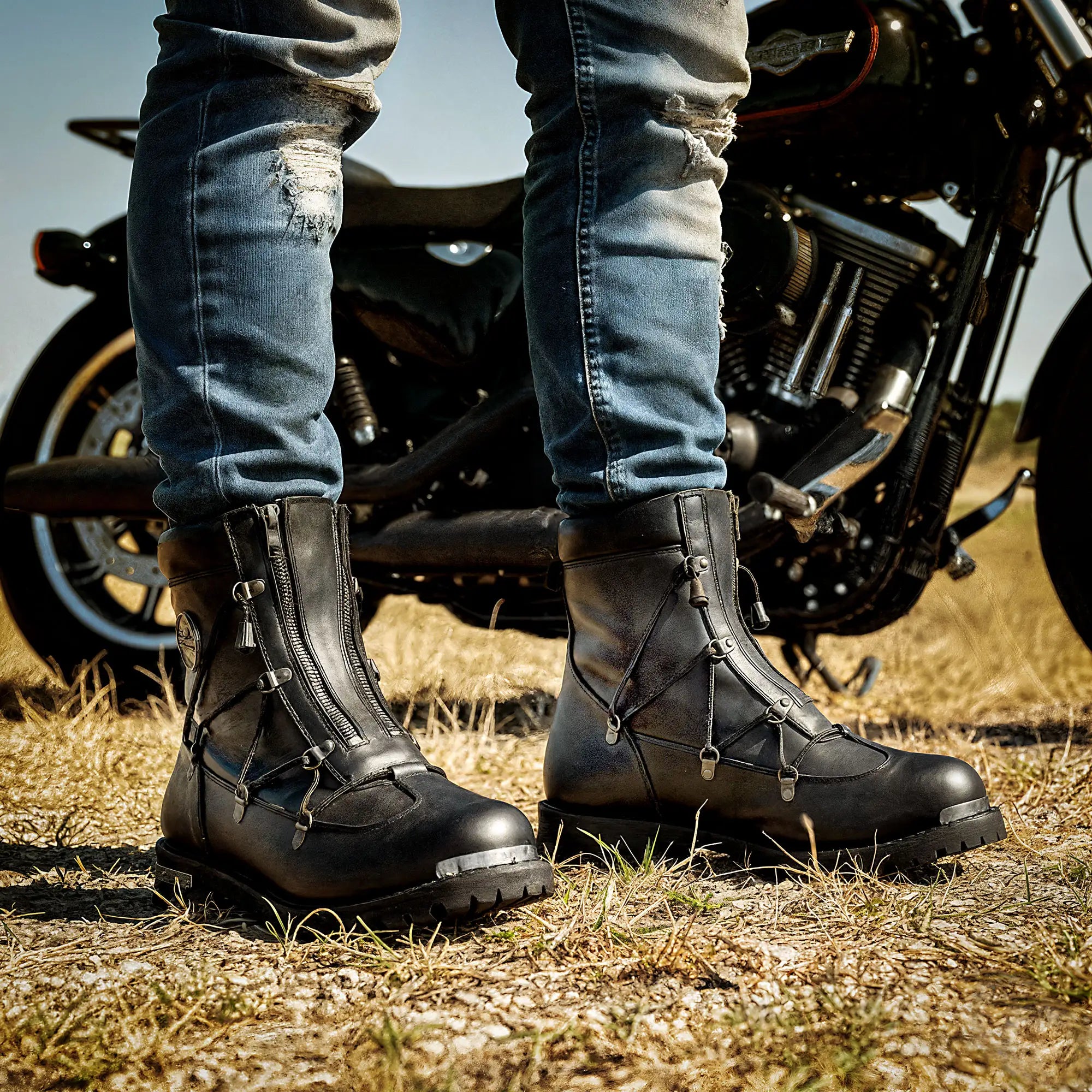 Hot Leathers Men's Black 7-Inch Leather Lace Up Boots with Zipper Closure BTM1009