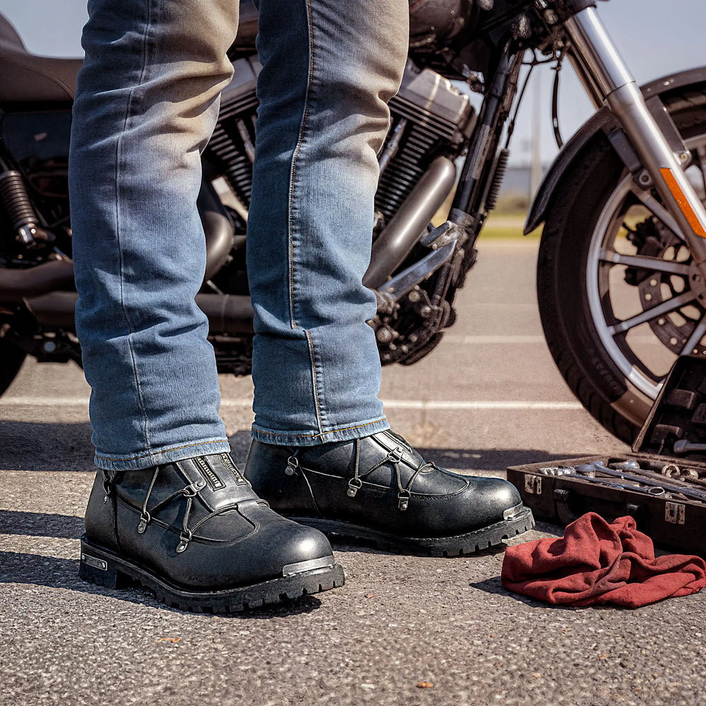 Hot Leathers Men's Black 7-Inch Leather Lace Up Boots with Zipper Closure BTM1009