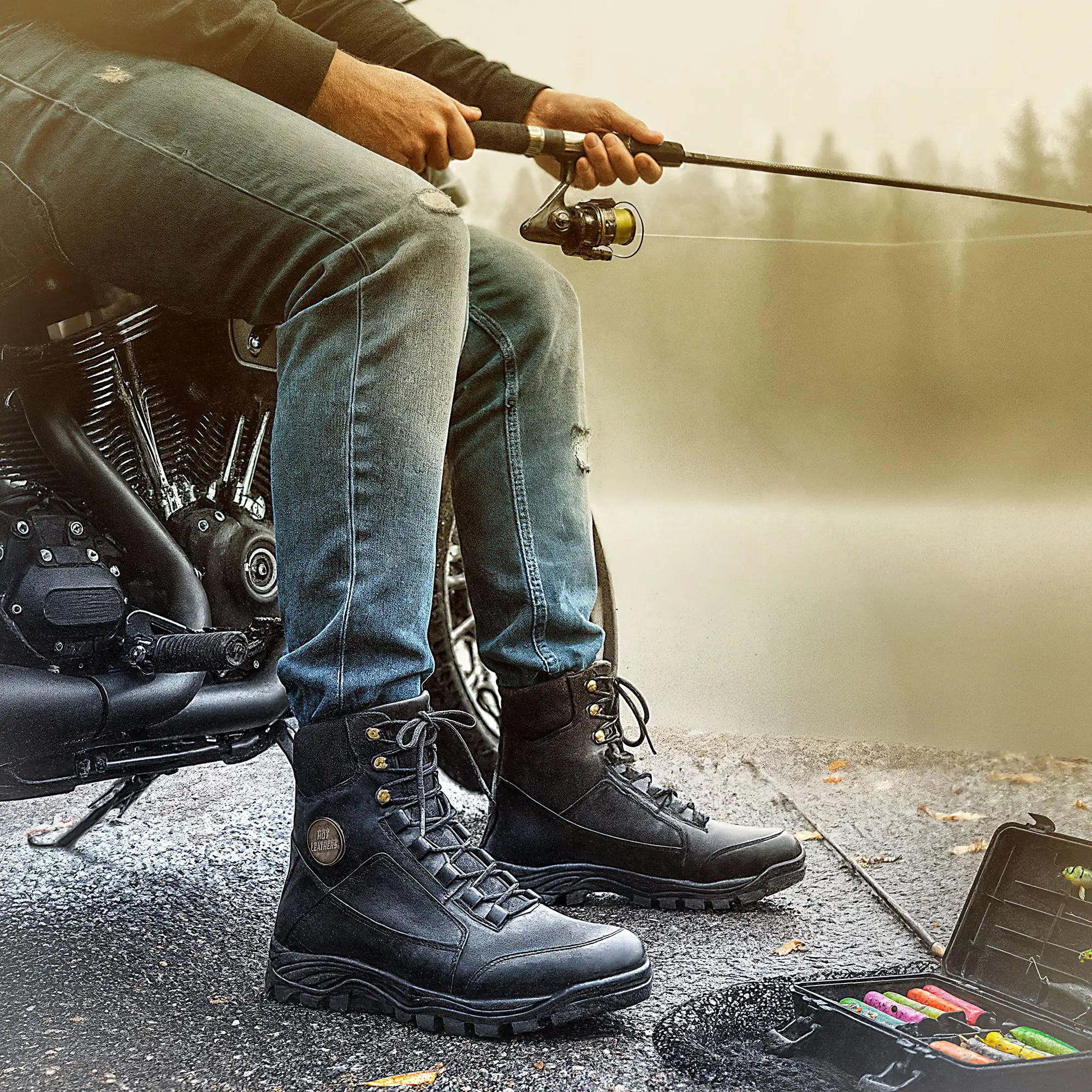 Hot Leathers Men's Black Leather Swat Style Lace Up Boots  BTM1010