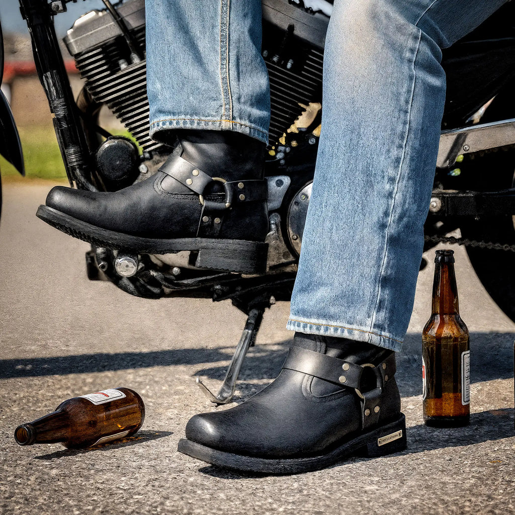 Hot Leathers BTM1016 Men's Classic Black 11-inch Harness Leather Boots