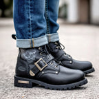 Hot Leathers Men’s Black Grave Rub Skull Tall Logger Motorcycle Boot BTM1017