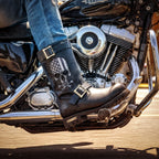 Hot Leathers BTM1018 Men’s Black Tall Harness Flag Skull Boot with Round Toe