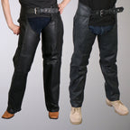 Hot Leathers CHM1003 Black Heavyweight Motorcycle Braided Uni-Sex Leather Biker Chaps