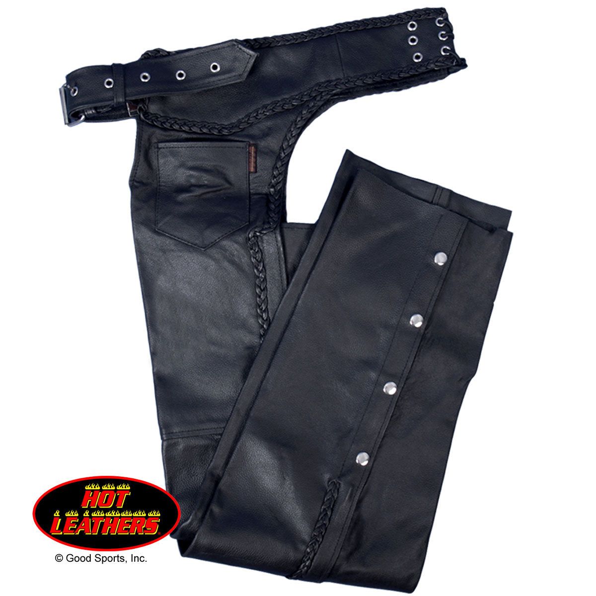Hot Leathers CHM1003 Black Heavyweight Motorcycle Braided Uni-Sex Leather Biker Chaps