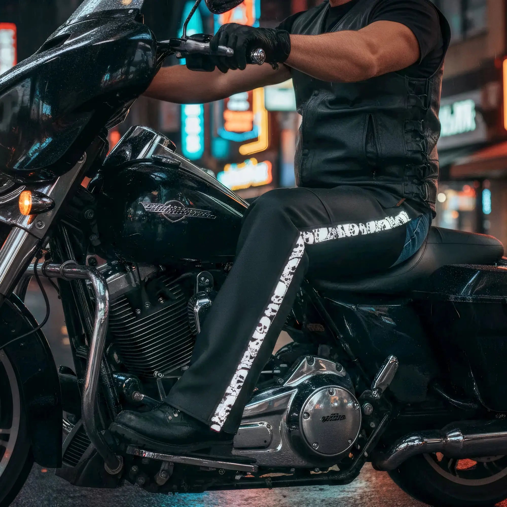 Hot Leathers CHM2001 Men's Matte Black motorcycle Leather Biker Chaps with Ancient Skull Reflective Artwork