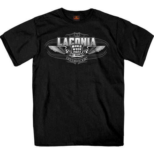 2024 Laconia Bike Week Weirs Beach Sign Black T-shirt ELM1065