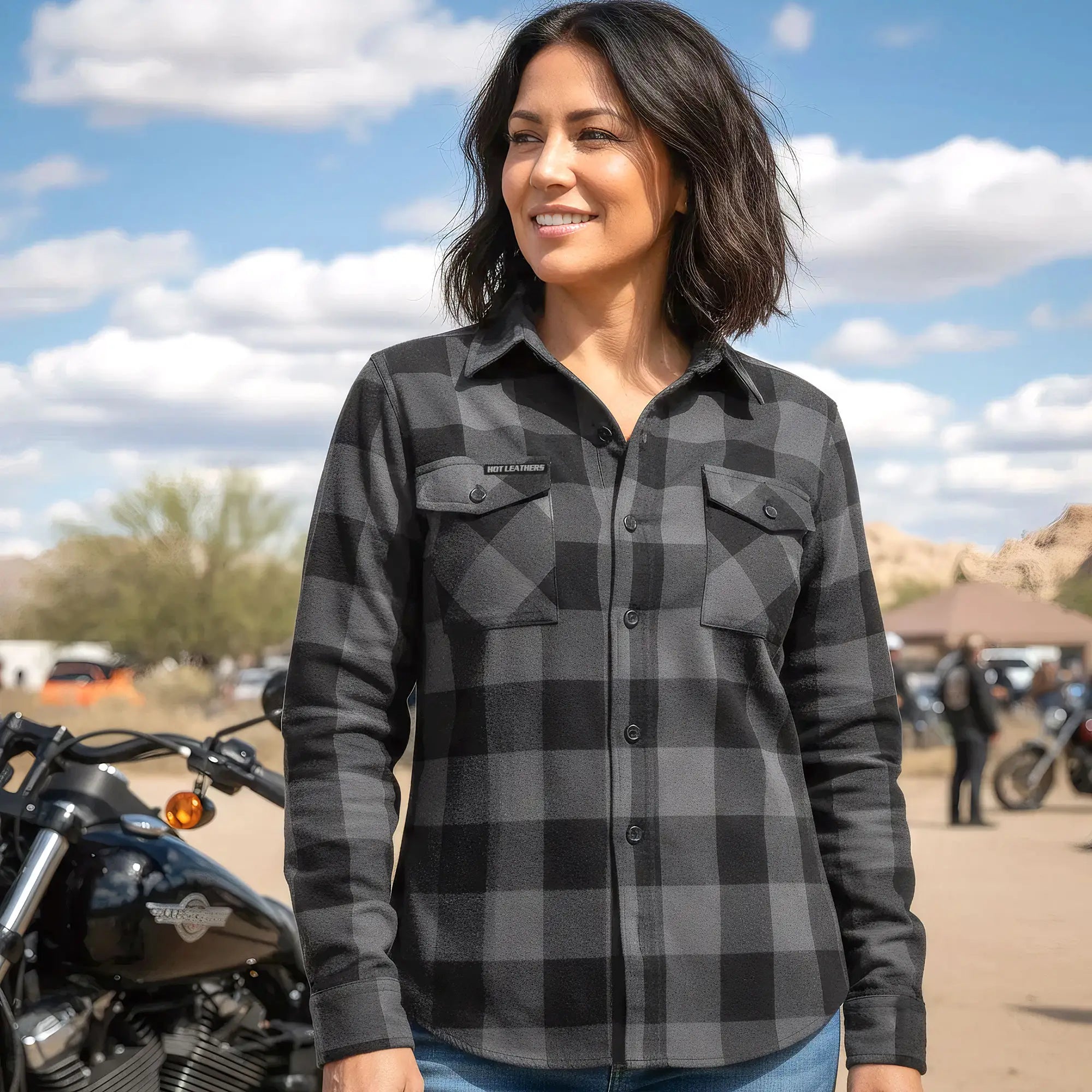 Hot Leathers FLL3001 Ladies Long Sleeve Cotton Black and Gray Flannel