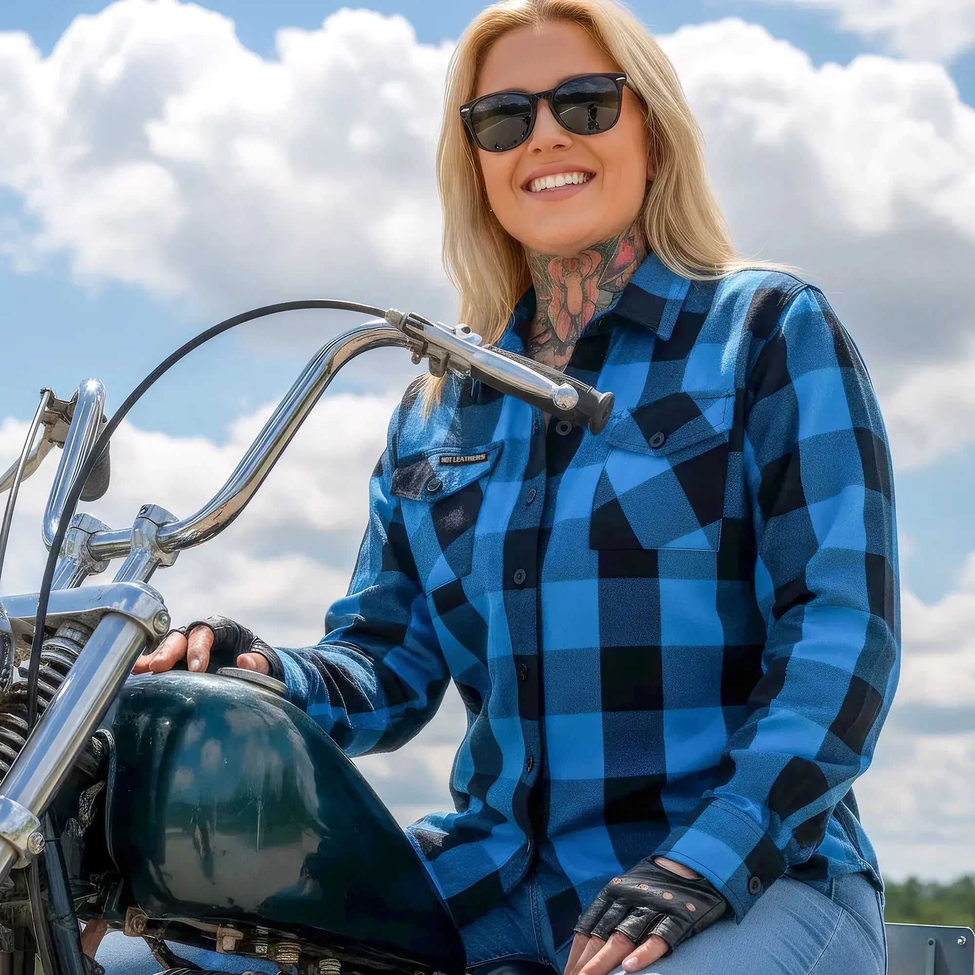 Hot Leathers FLL3004 Ladies Black and Aqua Long Sleeve Flannel