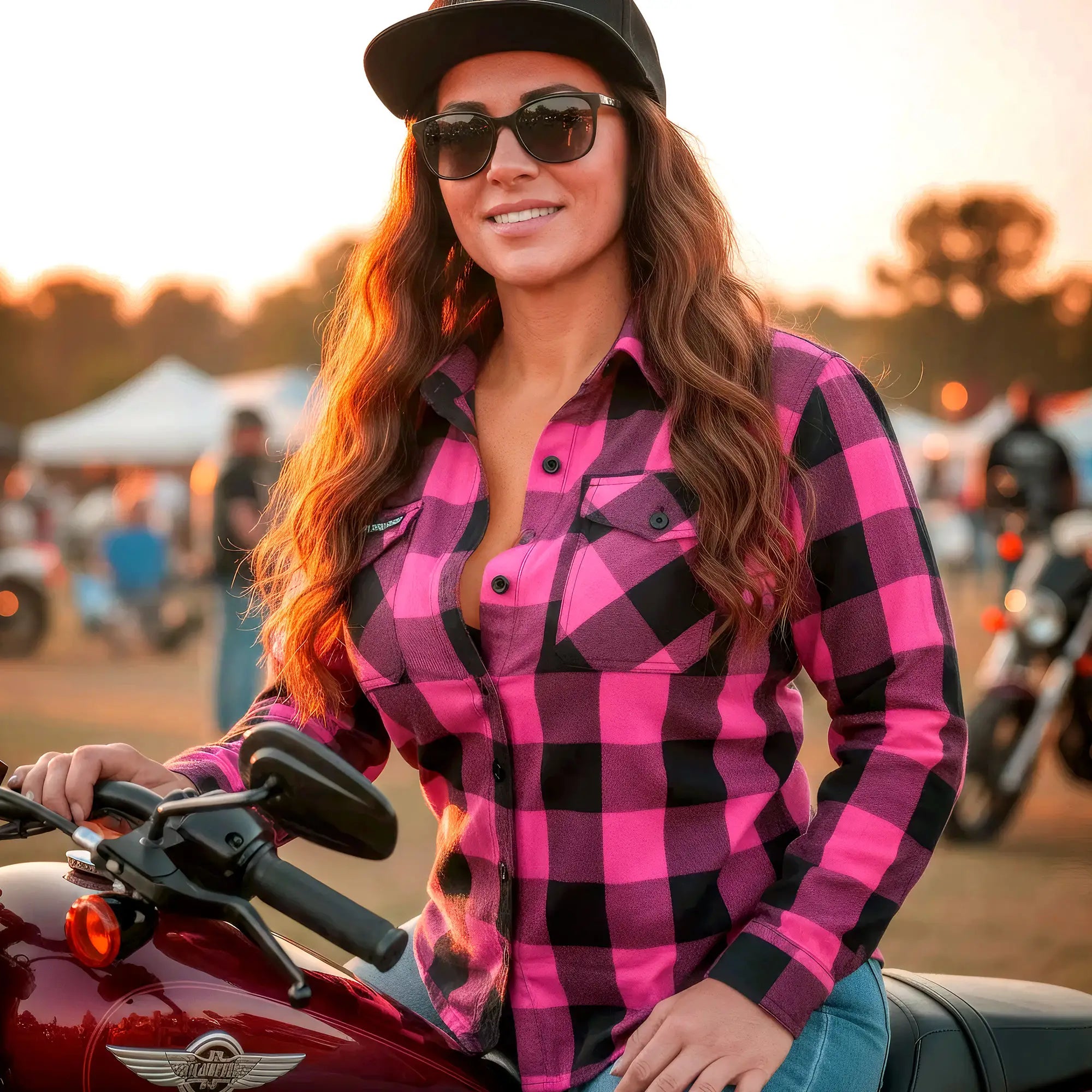 Hot Leathers FLL3005 Ladies Black and Pink Long Sleeve Flannel