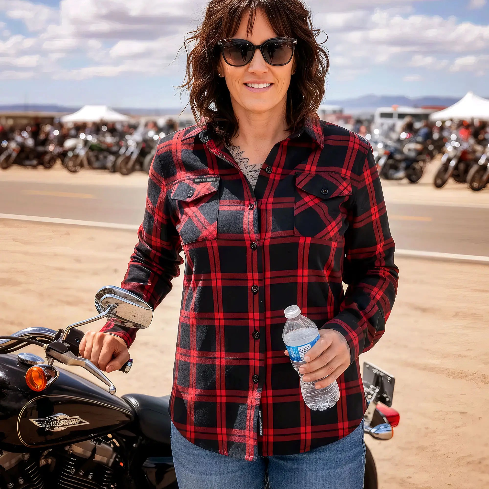 Hot Leathers FLL3009 Ladies 'Black and Red' Flannel Long Sleeve Shirt