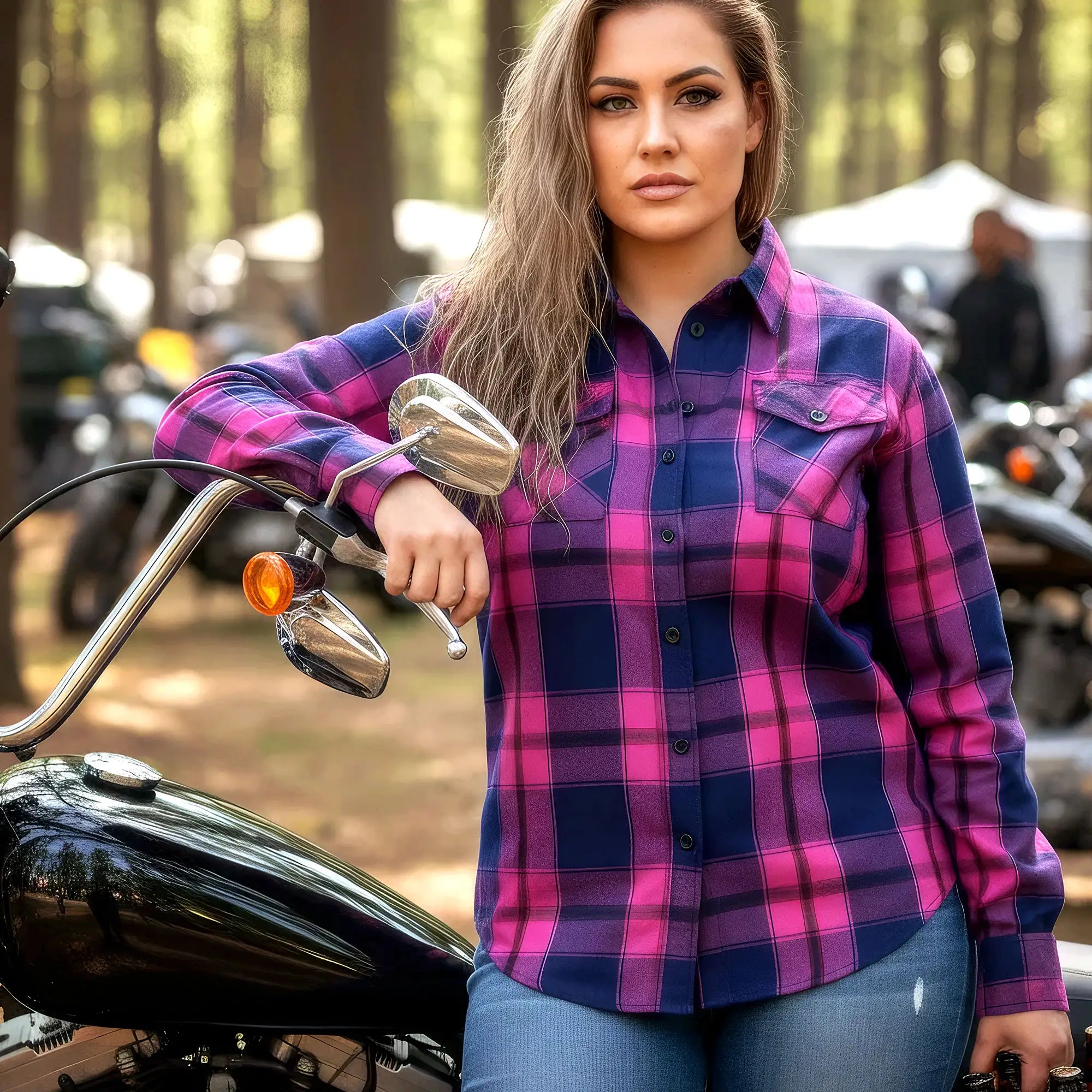 Hot Leathers FLL3011 Ladies Pink, Navy and Brown Long Sleeve Ladies Flannel