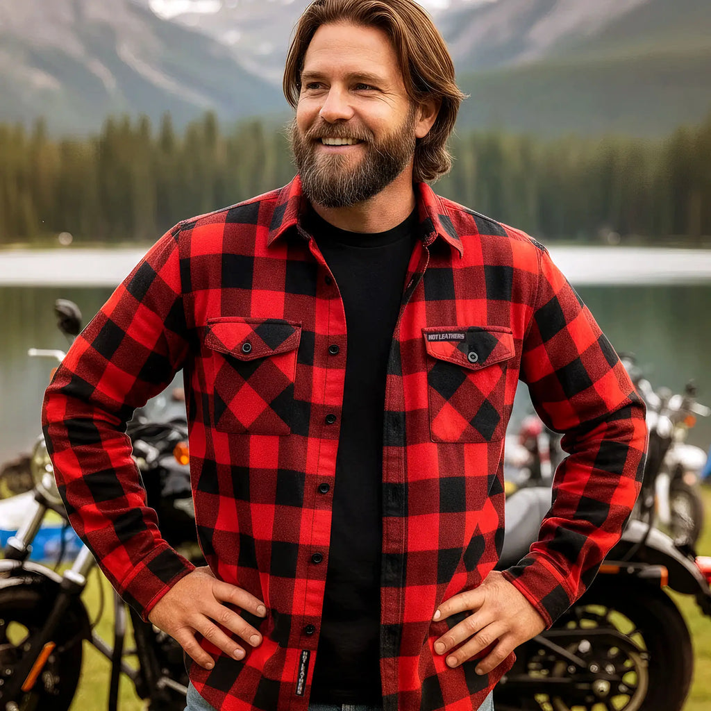 Hot Leathers FLM2002 Mens Black and Red Long Sleeve Flannel Shirt