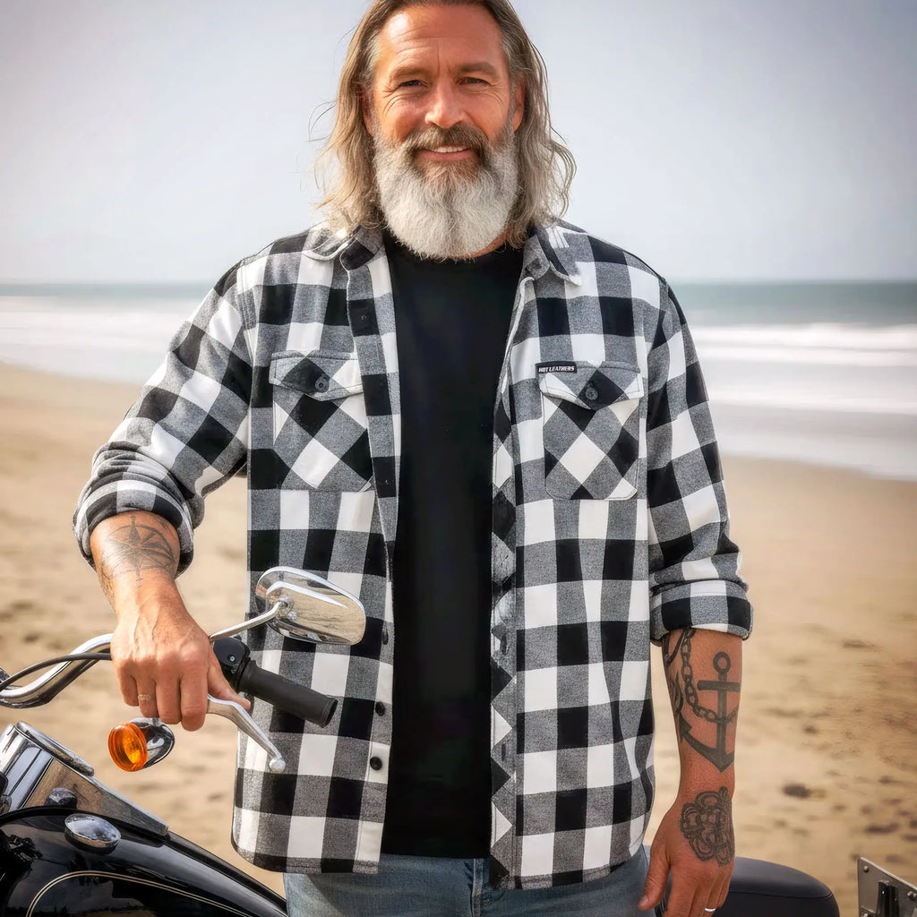 Hot Leathers FLM2004 Mens Black and White Long Sleeve Flannel Shirt