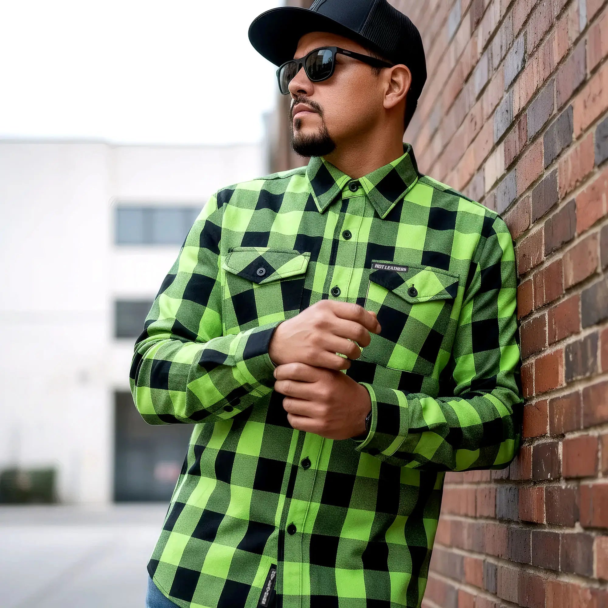 Hot Leathers FLM2005 Mens Black and Green Long Sleeve Flannel Shirt