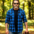 Hot Leathers FLM2006 Mens Black and Blue Long Sleeve Flannel Shirt
