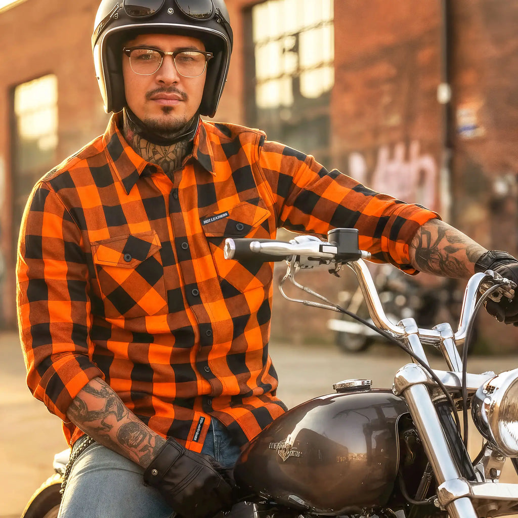 Hot Leathers FLM2007 Mens Orange and Black Long Sleeve Flannel Shirt