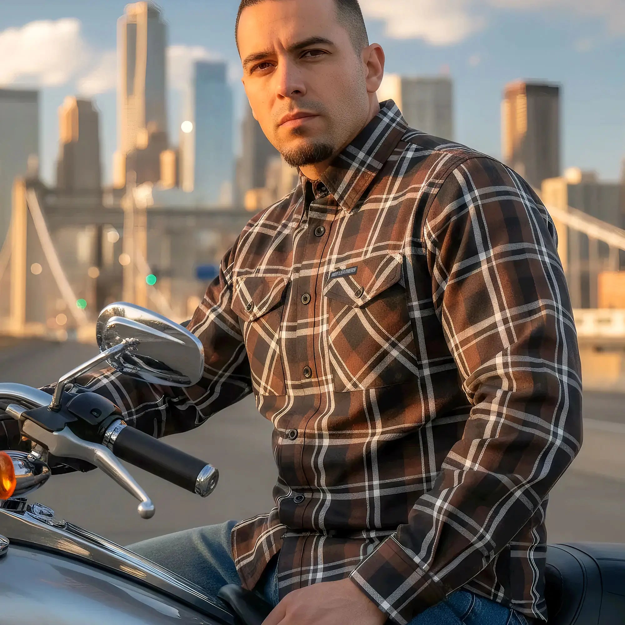 Hot Leathers FLM2008 Mens Brown Black and White Long Sleeve Flannel Shirt