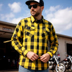 Hot Leathers Men's 'Dead Route' Gold/Black Cotton Flannel Shirt - Button Front - Riding/Casual/ Work Wear - FLM2014