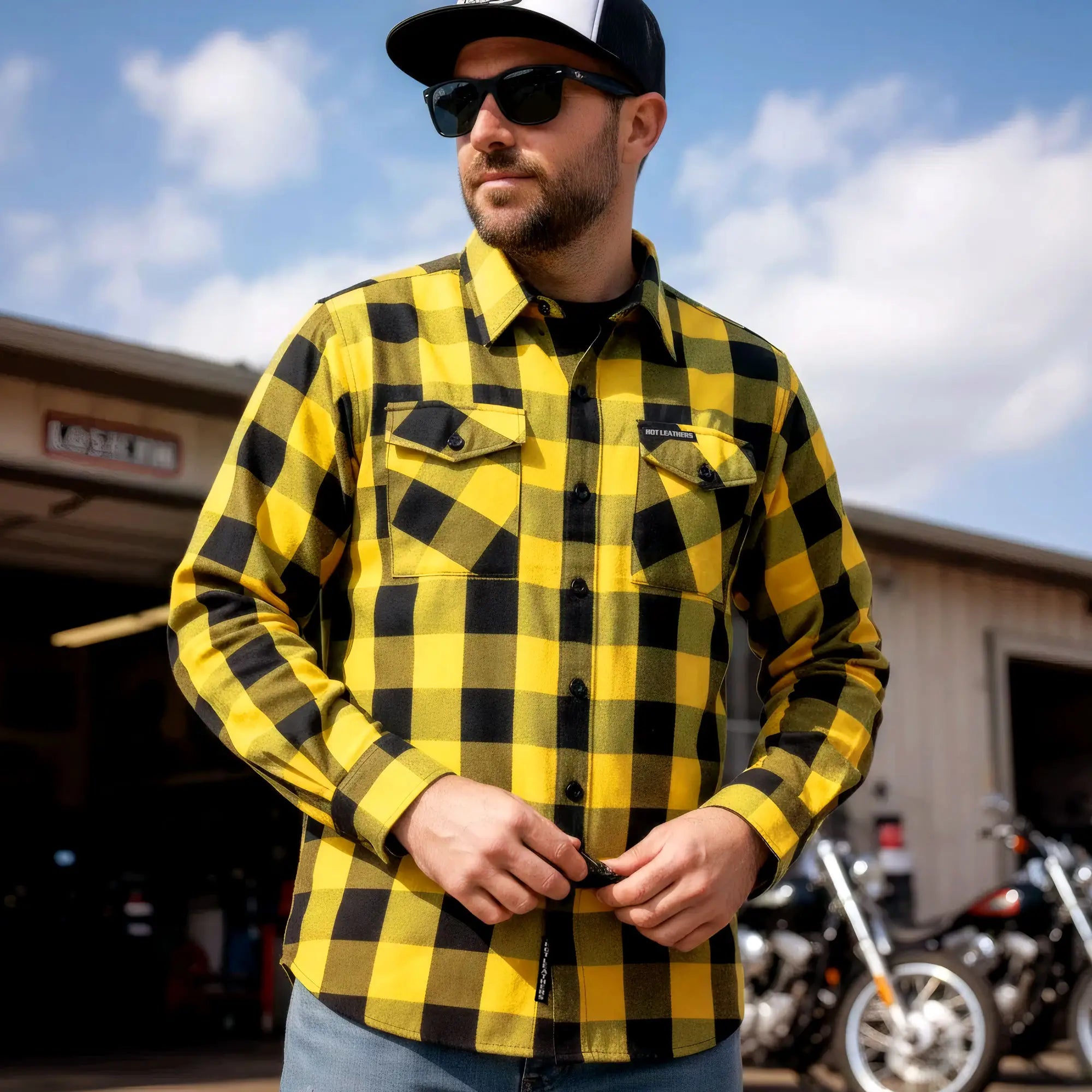 Hot Leathers FLM2014 Men's 'Gold and Black' Flannel Long Sleeve Shirt