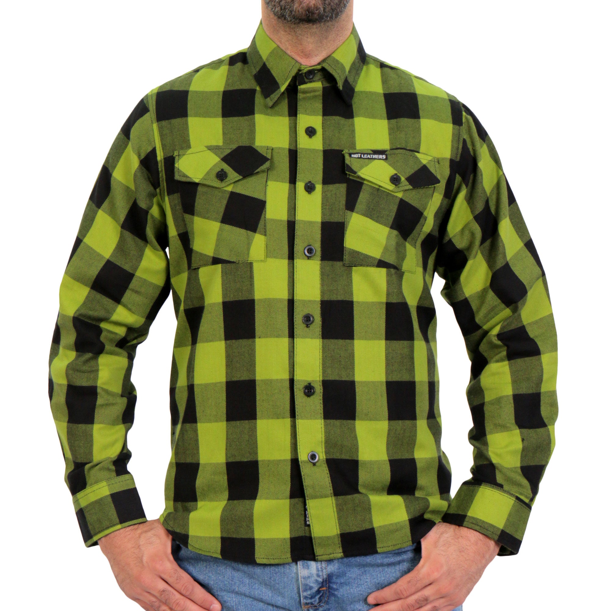 Hot Leathers Men's 'Broken Spoke' Light Gray/Black Cotton Flannel Shirt - Button Front - Riding/Casual/ Work Wear - FLM2015